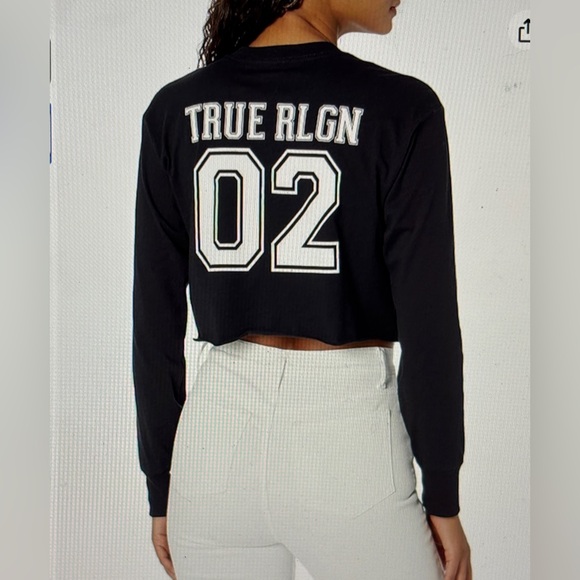 True Religion Black Crop Top with faux leather stripes XL - Picture 4 of 12